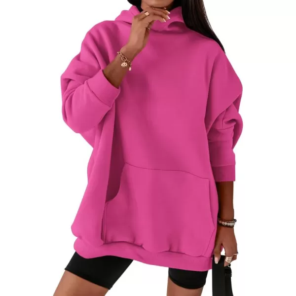 BTFBM Women Oversized Hoodies Pullover Fleece Hooded Sweatshirt Casual Long Sleeve Tops Sweater Fall Winter Fashion 2024Solid Rose Red