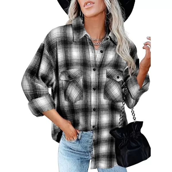 BTFBM Women Shacket Jacket Long Sleeve Button Down Casual Plaid Flannel Shirts Loose Fall Spring Blouses TopsPlaid Black