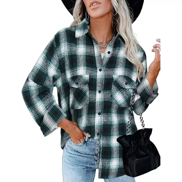 BTFBM Women Shacket Jacket Long Sleeve Button Down Casual Plaid Flannel Shirts Loose Fall Spring Blouses TopsPlaid Green