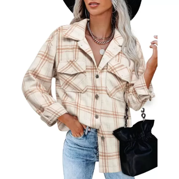 BTFBM Women Shacket Jacket Long Sleeve Button Down Casual Plaid Flannel Shirts Loose Fall Spring Blouses TopsPlaid Print Apricot