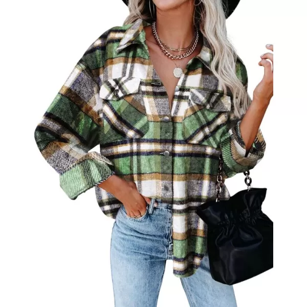 BTFBM Women Shacket Jacket Long Sleeve Button Down Casual Plaid Flannel Shirts Loose Fall Spring Blouses TopsPlaid Print Green