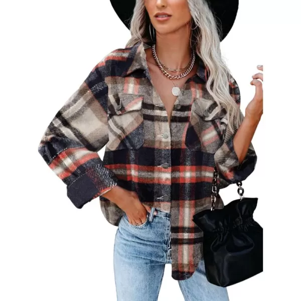 BTFBM Women Shacket Jacket Long Sleeve Button Down Casual Plaid Flannel Shirts Loose Fall Spring Blouses TopsPlaid Print Khaki