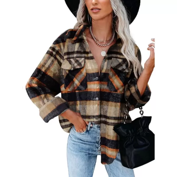 BTFBM Women Shacket Jacket Long Sleeve Button Down Casual Plaid Flannel Shirts Loose Fall Spring Blouses TopsPlaid Print Orange