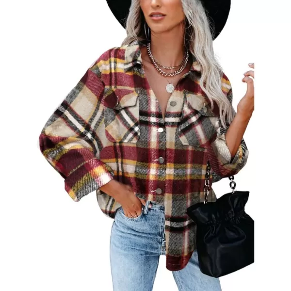 BTFBM Women Shacket Jacket Long Sleeve Button Down Casual Plaid Flannel Shirts Loose Fall Spring Blouses TopsPlaid Print Yellow