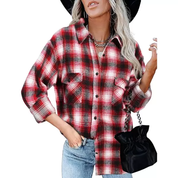 BTFBM Women Shacket Jacket Long Sleeve Button Down Casual Plaid Flannel Shirts Loose Fall Spring Blouses TopsPlaid Red