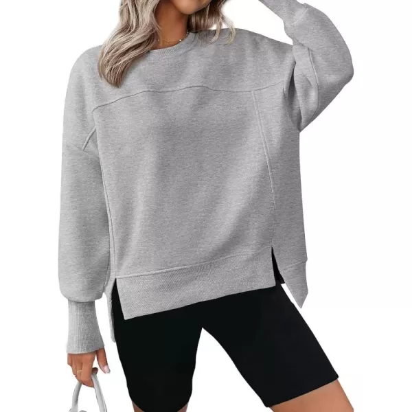 BTFBM Womens Casual Crewneck Sweatshirts 2024 Fall Winter Clothes Long Sleeve Side Slit Workout Soft Pullover TopsGrey