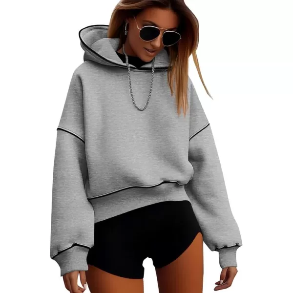 BTFBM Womens Casual Sweatshirt 2024 Fall Winter Clothes Long Sleeve Loose Fit Cropped Y2K Pullover HoodiesSolid Grey