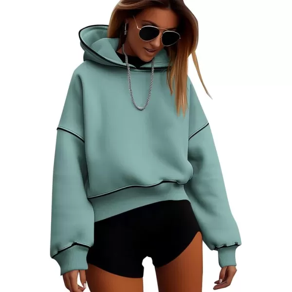 BTFBM Womens Casual Sweatshirt 2024 Fall Winter Clothes Long Sleeve Loose Fit Cropped Y2K Pullover HoodiesSolid Grey Green