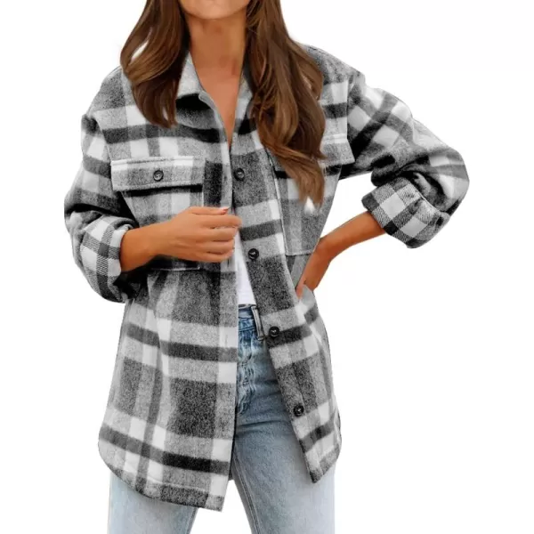 BTFBM Womens Long Sleeve Button Down Jackets Plaid Flannel Shirts Tops Casual Lapel V Neck Oversized Shackets Blouses TopPlaid Black