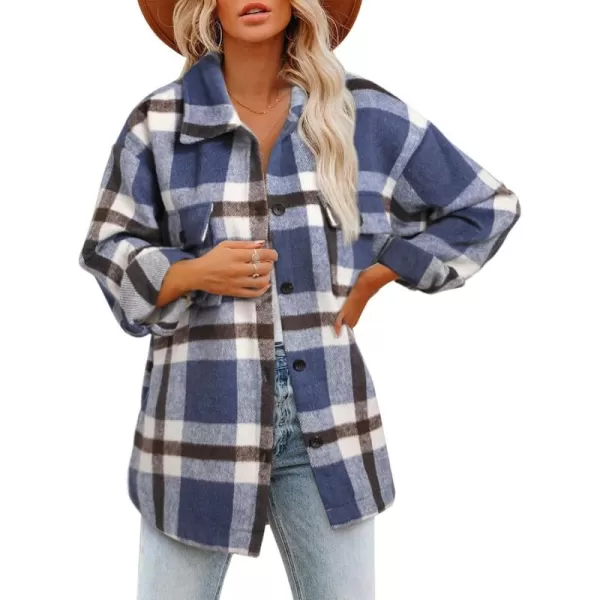BTFBM Womens Long Sleeve Button Down Jackets Plaid Flannel Shirts Tops Casual Lapel V Neck Oversized Shackets Blouses TopPlaid Blue
