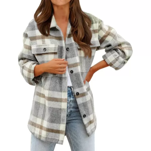 BTFBM Womens Long Sleeve Button Down Jackets Plaid Flannel Shirts Tops Casual Lapel V Neck Oversized Shackets Blouses TopPlaid Brown