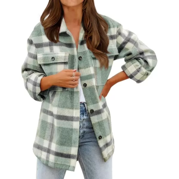 BTFBM Womens Long Sleeve Button Down Jackets Plaid Flannel Shirts Tops Casual Lapel V Neck Oversized Shackets Blouses TopPlaid Green