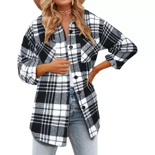 BTFBM Womens Long Sleeve Button Down Jackets Plaid Flannel Shirts Tops Casual Lapel V Neck Oversized Shackets Blouses TopPlaid Print Black