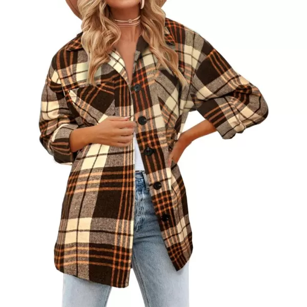 BTFBM Womens Long Sleeve Button Down Jackets Plaid Flannel Shirts Tops Casual Lapel V Neck Oversized Shackets Blouses TopPlaid Print Khaki