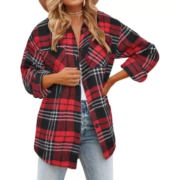 BTFBM Womens Long Sleeve Button Down Jackets Plaid Flannel Shirts Tops Casual Lapel V Neck Oversized Shackets Blouses TopPlaid Print Red