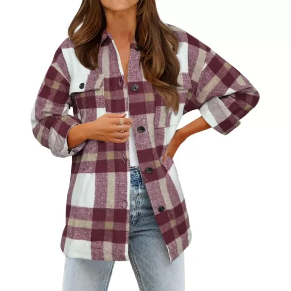 BTFBM Womens Long Sleeve Button Down Jackets Plaid Flannel Shirts Tops Casual Lapel V Neck Oversized Shackets Blouses TopPlaid Red