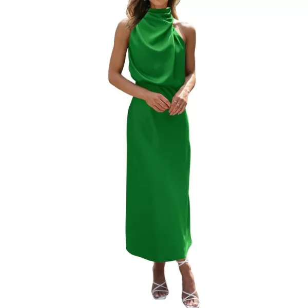 BTFBM Womens Sleeveless Cocktail Dresses Mock Neck Keyhole Elastic High Waist Wedding Guest Evening Party Maxi DressSolid Brilliant Green