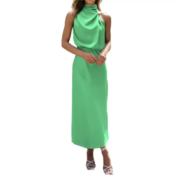 BTFBM Womens Sleeveless Cocktail Dresses Mock Neck Keyhole Elastic High Waist Wedding Guest Evening Party Maxi DressSolid Grass Green