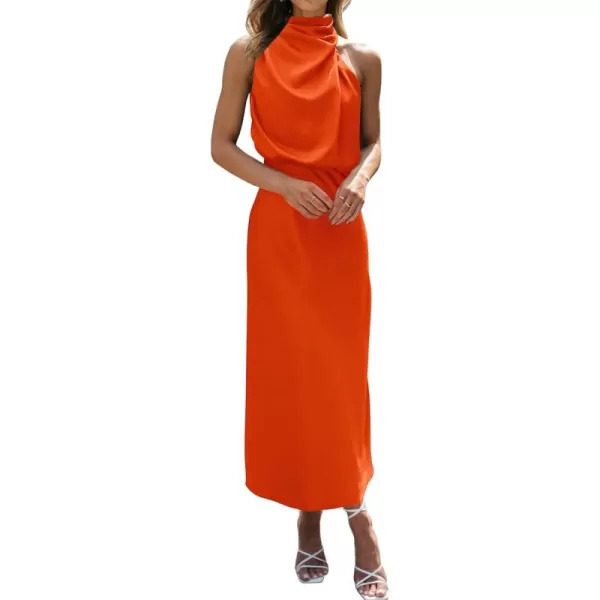 BTFBM Womens Sleeveless Cocktail Dresses Mock Neck Keyhole Elastic High Waist Wedding Guest Evening Party Maxi DressSolid Orange