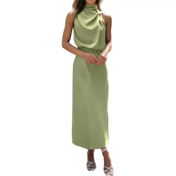 BTFBM Womens Sleeveless Cocktail Dresses Mock Neck Keyhole Elastic High Waist Wedding Guest Evening Party Maxi DressSolid Tender Green
