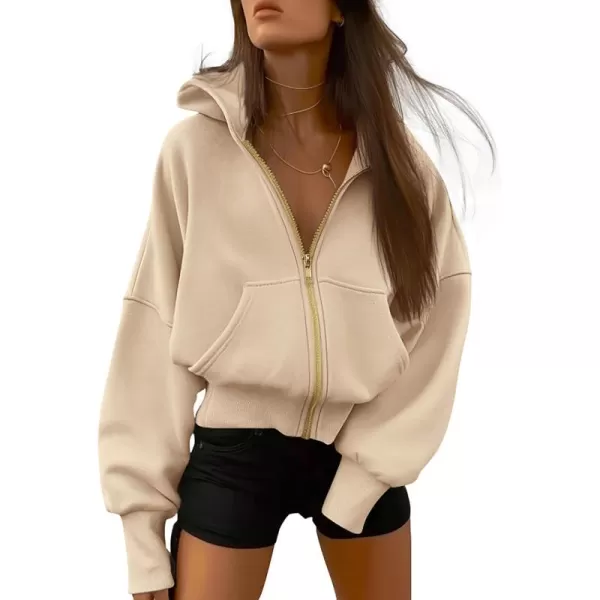 BTFBM Womens Zip Up Hoodies Long Sleeve Fashion Sweatshirt Fleece Y2K Hooded Jacket 2024 Trendy Fall Winter ClothesApricot