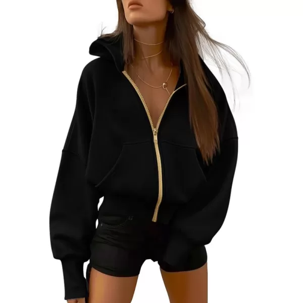 BTFBM Womens Zip Up Hoodies Long Sleeve Fashion Sweatshirt Fleece Y2K Hooded Jacket 2024 Trendy Fall Winter ClothesBlack