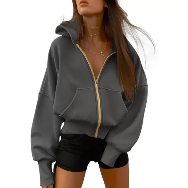 BTFBM Womens Zip Up Hoodies Long Sleeve Fashion Sweatshirt Fleece Y2K Hooded Jacket 2024 Trendy Fall Winter ClothesDark Grey