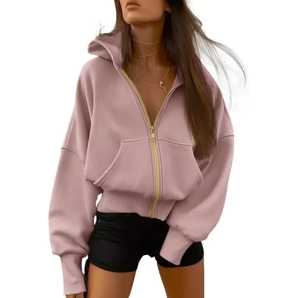 BTFBM Womens Zip Up Hoodies Long Sleeve Fashion Sweatshirt Fleece Y2K Hooded Jacket 2024 Trendy Fall Winter ClothesGrey Pink