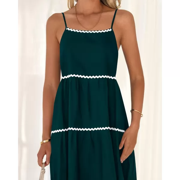 BTFBM Boho Summer Dresses 2024 Vacation Spaghetti Strap Backless RIC Rac Trim Tiered ALine Long Casual Swing SundressSolid Green