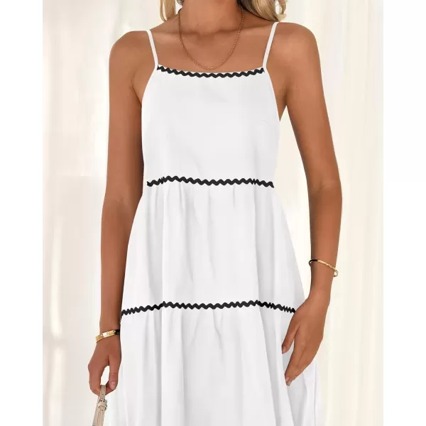 BTFBM Boho Summer Dresses 2024 Vacation Spaghetti Strap Backless RIC Rac Trim Tiered ALine Long Casual Swing SundressSolid White