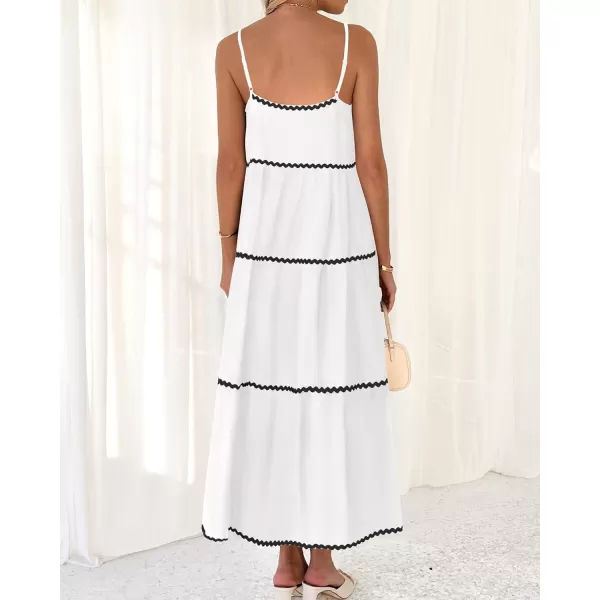 BTFBM Boho Summer Dresses 2024 Vacation Spaghetti Strap Backless RIC Rac Trim Tiered ALine Long Casual Swing SundressSolid White