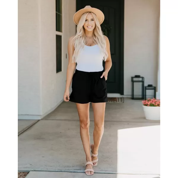 BTFBM Women 2024 Casual Shorts Solid Color Elastic Waist Drawstring Pockets Lightweight Summer Beach Short Lounge PantsBlack