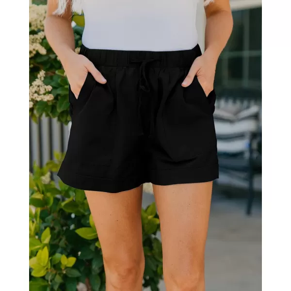 BTFBM Women 2024 Casual Shorts Solid Color Elastic Waist Drawstring Pockets Lightweight Summer Beach Short Lounge PantsBlack