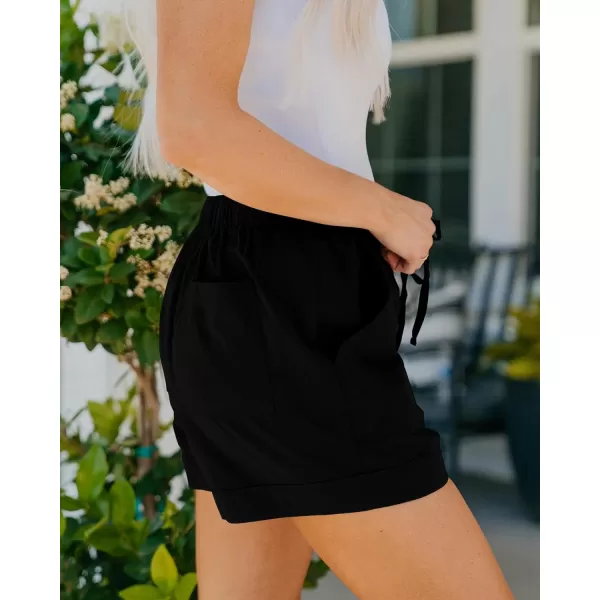 BTFBM Women 2024 Casual Shorts Solid Color Elastic Waist Drawstring Pockets Lightweight Summer Beach Short Lounge PantsBlack