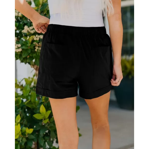 BTFBM Women 2024 Casual Shorts Solid Color Elastic Waist Drawstring Pockets Lightweight Summer Beach Short Lounge PantsBlack