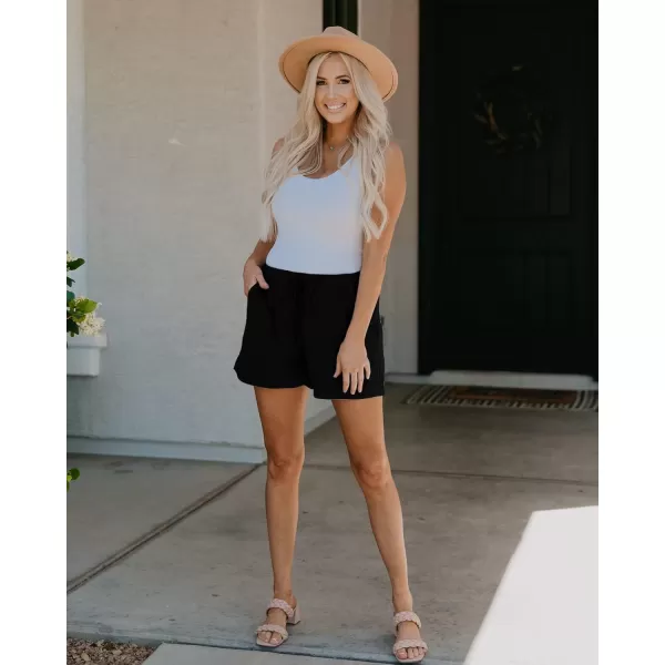 BTFBM Women 2024 Casual Shorts Solid Color Elastic Waist Drawstring Pockets Lightweight Summer Beach Short Lounge PantsBlack