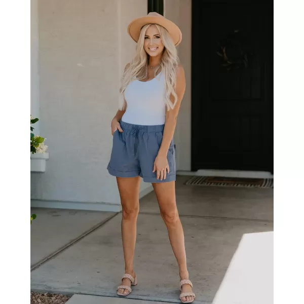 BTFBM Women 2024 Casual Shorts Solid Color Elastic Waist Drawstring Pockets Lightweight Summer Beach Short Lounge PantsBlue