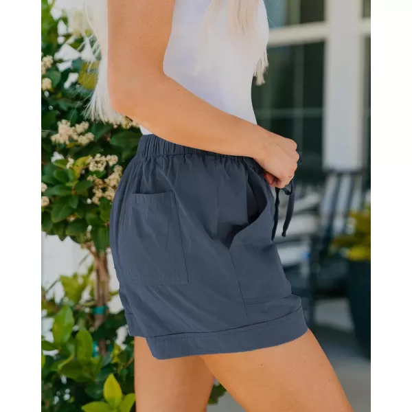 BTFBM Women 2024 Casual Shorts Solid Color Elastic Waist Drawstring Pockets Lightweight Summer Beach Short Lounge PantsBlue