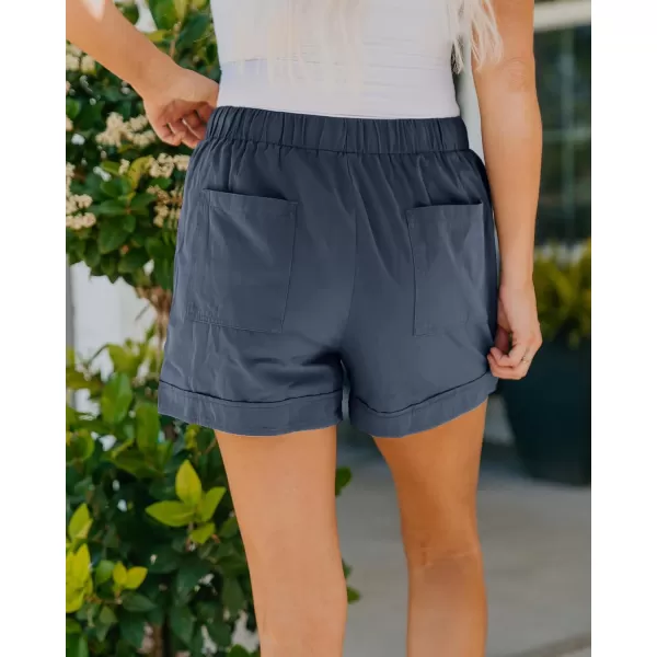 BTFBM Women 2024 Casual Shorts Solid Color Elastic Waist Drawstring Pockets Lightweight Summer Beach Short Lounge PantsBlue