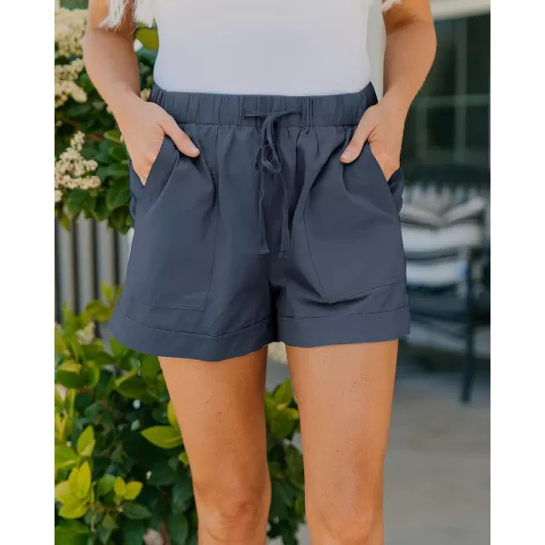 BTFBM Women 2024 Casual Shorts Solid Color Elastic Waist Drawstring Pockets Lightweight Summer Beach Short Lounge PantsBlue
