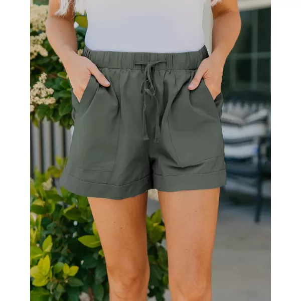 BTFBM Women 2024 Casual Shorts Solid Color Elastic Waist Drawstring Pockets Lightweight Summer Beach Short Lounge PantsGreen
