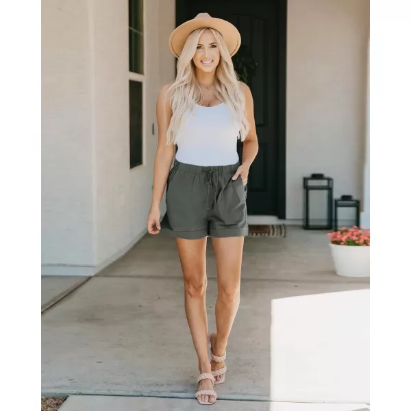 BTFBM Women 2024 Casual Shorts Solid Color Elastic Waist Drawstring Pockets Lightweight Summer Beach Short Lounge PantsGreen