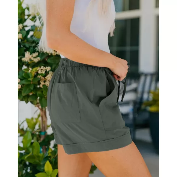 BTFBM Women 2024 Casual Shorts Solid Color Elastic Waist Drawstring Pockets Lightweight Summer Beach Short Lounge PantsGreen