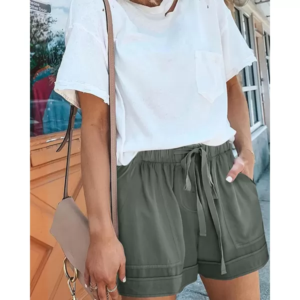 BTFBM Women 2024 Casual Shorts Solid Color Elastic Waist Drawstring Pockets Lightweight Summer Beach Short Lounge PantsGreen