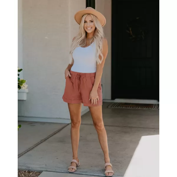 BTFBM Women 2024 Casual Shorts Solid Color Elastic Waist Drawstring Pockets Lightweight Summer Beach Short Lounge PantsPink
