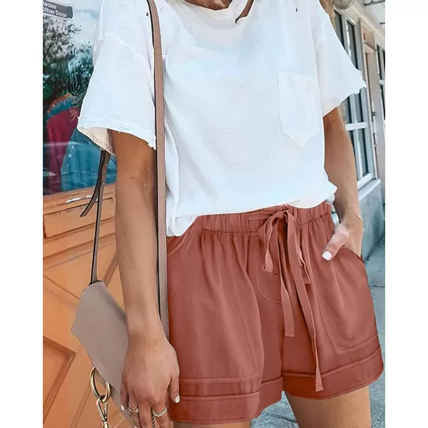 BTFBM Women 2024 Casual Shorts Solid Color Elastic Waist Drawstring Pockets Lightweight Summer Beach Short Lounge PantsPink