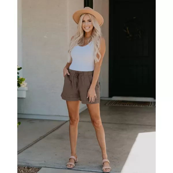 BTFBM Women 2024 Casual Shorts Solid Color Elastic Waist Drawstring Pockets Lightweight Summer Beach Short Lounge PantsSolid Brown