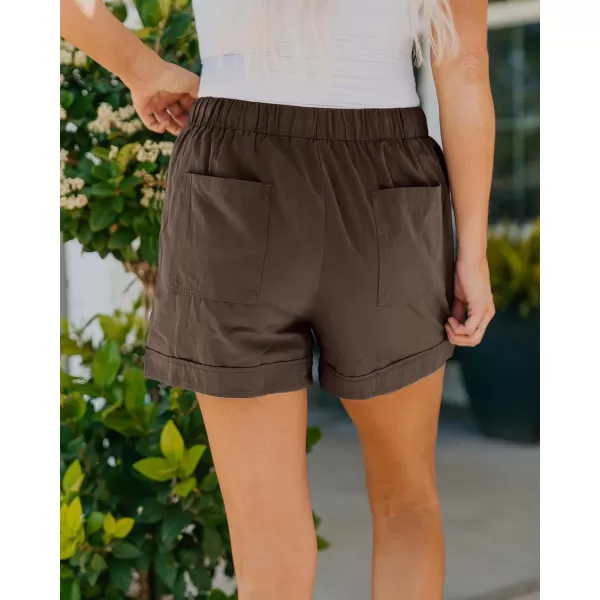BTFBM Women 2024 Casual Shorts Solid Color Elastic Waist Drawstring Pockets Lightweight Summer Beach Short Lounge PantsSolid Brown