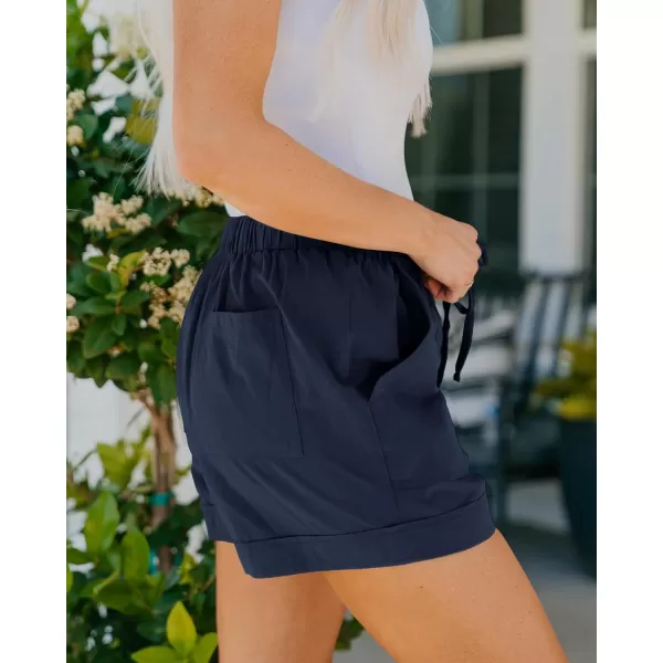 BTFBM Women 2024 Casual Shorts Solid Color Elastic Waist Drawstring Pockets Lightweight Summer Beach Short Lounge PantsSolid Dark Blue