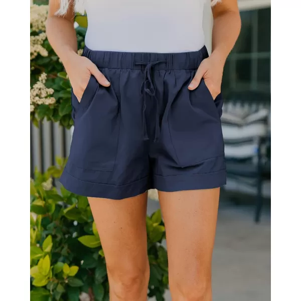 BTFBM Women 2024 Casual Shorts Solid Color Elastic Waist Drawstring Pockets Lightweight Summer Beach Short Lounge PantsSolid Dark Blue